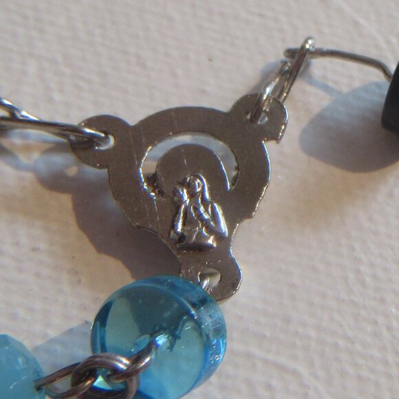 Vintage Rosary, Sapphire Blue & Black Beads, Ave Maria, Crucifix, - Picture 7 of 13